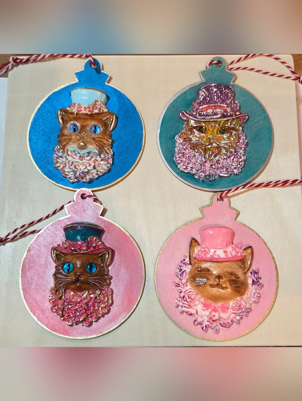 Handmade Air-Dry Clay  Ornaments - Whimsical 3-Inch Wooden Discs